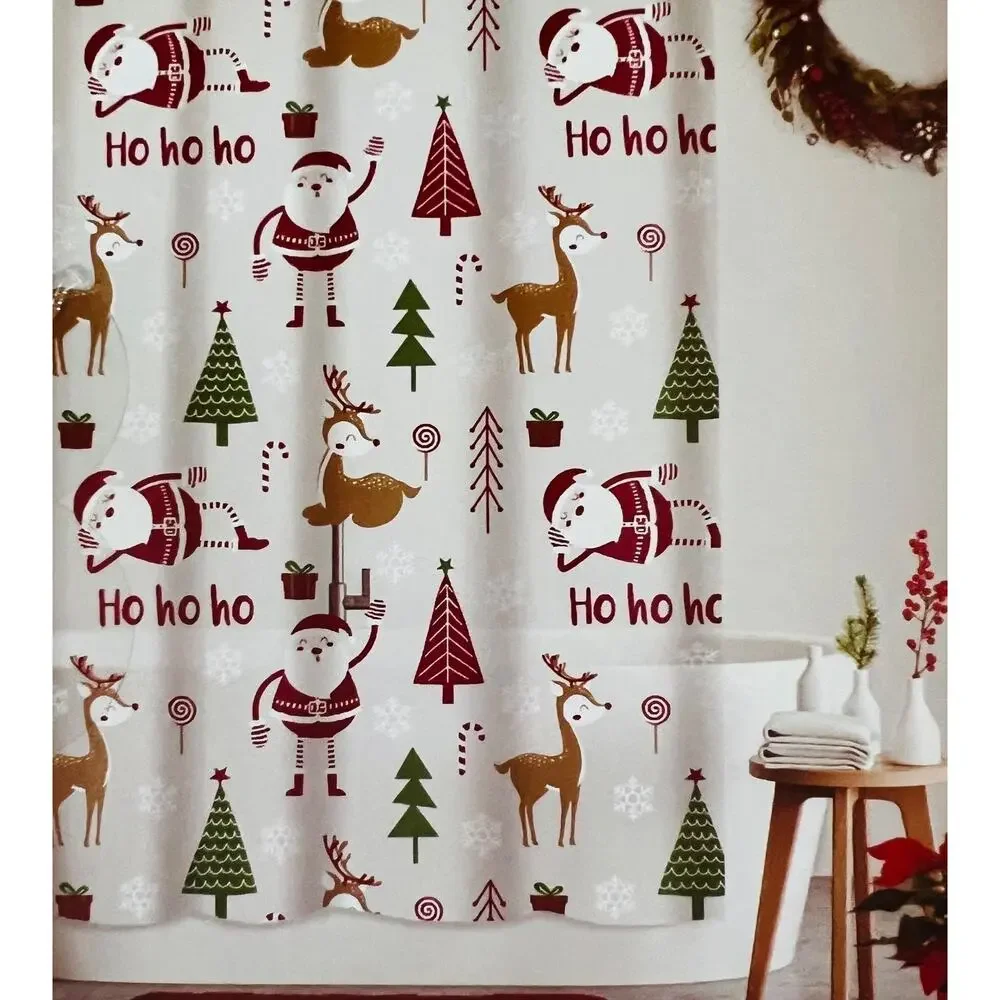 NIB❤️Peppermint Place HoHoHo Santa Peva Shower Curtain